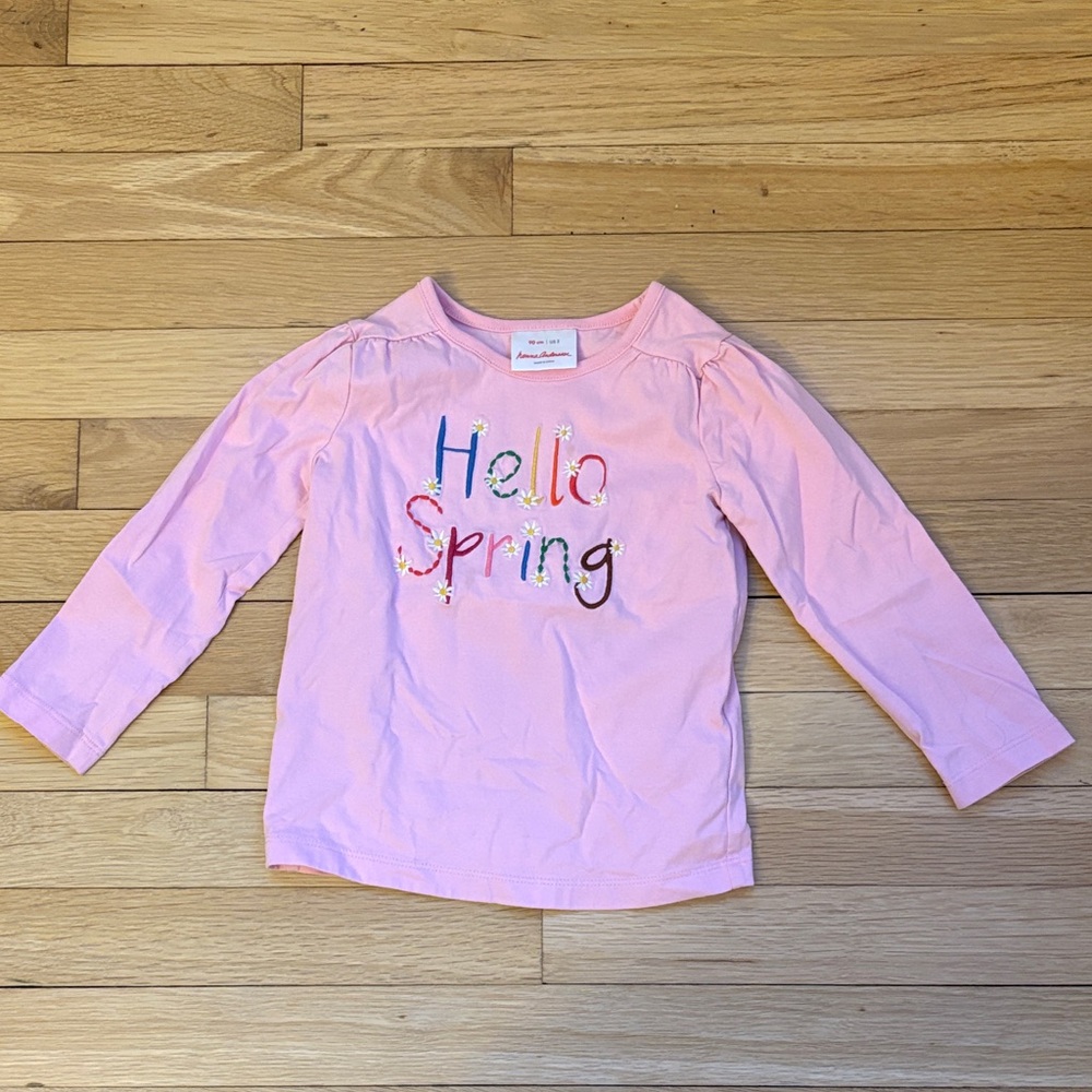 Hanna Andersson Pink 'Hello Spring' Long Sleeve Tee, size 3